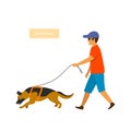 German shepherd dog and a man exercising mantrailing vector illustration