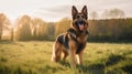 German shepherd dog on the meadow at sunset or sunrise in summer Royalty Free Stock Photo