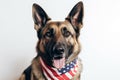German Shepherd dog with neckerchief in colors of American flag. Generative AI
