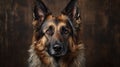 German Shepherd dog portrait close up. German Shepherd dog. Horizontal banner poster background. Copy space. Photo texture AI Royalty Free Stock Photo