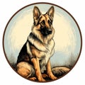 German Shepherd Dog Vector Illustration In Dark Sky-blue And Light Amber