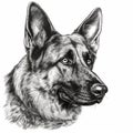 German Shepherd, engraving style, close-up portrait, black and white drawing, cute dog Royalty Free Stock Photo