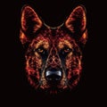 German Shepherd Face Shape In Red Fire On Black Background. Generative AI