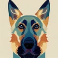 German shepherd flat 2d portrait. The head of a cute pointy-eared dog. AI-generated