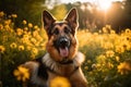 German shepherd in a flowery meadow Royalty Free Stock Photo