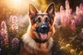 German shepherd in a flowery meadow Royalty Free Stock Photo