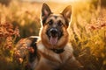 German shepherd in a flowery meadow Royalty Free Stock Photo