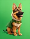 German Shepherd, Green background, Vermeer style. AI-Generated
