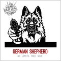 German Shepherd with guns - German Shepherd gangster. Head of angry German Shepherd
