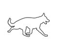 German Shepherd running dog vector line contour silhouette isolated on white. Mans best friend. Lovely pet. Dog show exhibition.