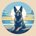 Majestic German Shepherd Dog On A Sunny Beach