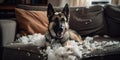 German Shepherd With A Torn Cushion