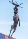 German short hair pointer in mid air catching a toy Royalty Free Stock Photo
