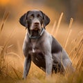 German shorthaired pointer dog in dry grass.