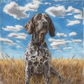 German shorthaired pointer dog in the field portrait sketch, drawing