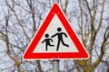 German sign attention children crossing street warning car drivers