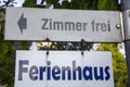German sign Zimmer frei and Ferienhaus