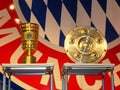 German soccer trophies and Bayern Munich Logo