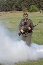 German soldier in gas mask . WW2 reenacting