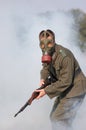 German soldier in gas mask . WW2 reenacting