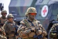 German soldiers stands near military vehicles