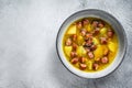 German Split pea soup with smoked sausages. White background. Top view. Copy space Royalty Free Stock Photo