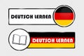 German Square And Circle Buttons Learn German - Vector Illustration With German Flag And Book - Isolated On Transparent Background Royalty Free Stock Photo