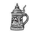 German stein beer mug with decorations in the form of old medieval city. Vector illustration. Royalty Free Stock Photo