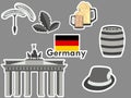 German stickers, germany symbols, the Brandenburg Gate, beer, oak leaves, Bavarian sausages. Patches elements Germany.