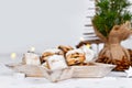 German Stollen cake pieces, a fruit bread with nuts, spices, and dried fruits with powdered sugar