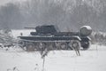 German tank PzKpfw II Ausf D in the snowy forest before the attack on the position of the Soviet Army. Military-historical reconst Royalty Free Stock Photo