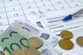 German tax form with pen and european money bills lies on office calendar. Taxpayers in Germany using euro currency to pay taxes Royalty Free Stock Photo