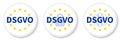 German text DSGVO translate GDPR round sticker set with the EU flag, the padlock icon and paragraph marks.