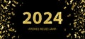 2024 Neues Jahr Golden Confetti Black Header