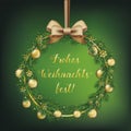 Advent Wreath Green Frohes Weihnachtsfest Golden Baubles Royalty Free Stock Photo