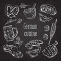 German Traditional Food Hand Drawn Outline Doodle. Germany Cuisine Menu Template. Food and Drink