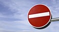 German traffic sign passage prohibited benath a dramatic sky.