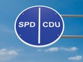 German Traffic Sign Politics Concept: Election Lanes SPD And CDU, 3d illustration