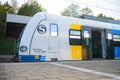 German Train S-Bahn Stuttgart, We travel for the region, Platform open door, Compartment for the disabled Royalty Free Stock Photo