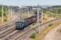 German train transporting brown coals from Hambach mine to power plant Royalty Free Stock Photo