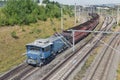 German train transporting brown coals from Hambach mine to power plant Royalty Free Stock Photo