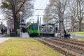 German tram from UESTRA drives to the next stop