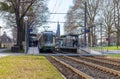 German tram from UESTRA drives to the next stop