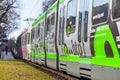 German tram from UESTRA drives to the next stop