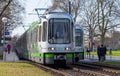 German tram from UESTRA drives to the next stop