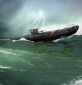 German U-Boat in the North Atlantic Royalty Free Stock Photo