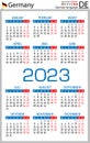 German vertical pocket calendar for 2023. Week starts Monday