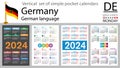 German vertical set of pocket calendar for 2024. Week starts Monday