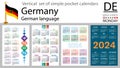 German vertical set of pocket calendar for 2024. Week starts Monday