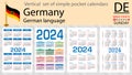 German vertical set of pocket calendar for 2024. Week starts Sunday